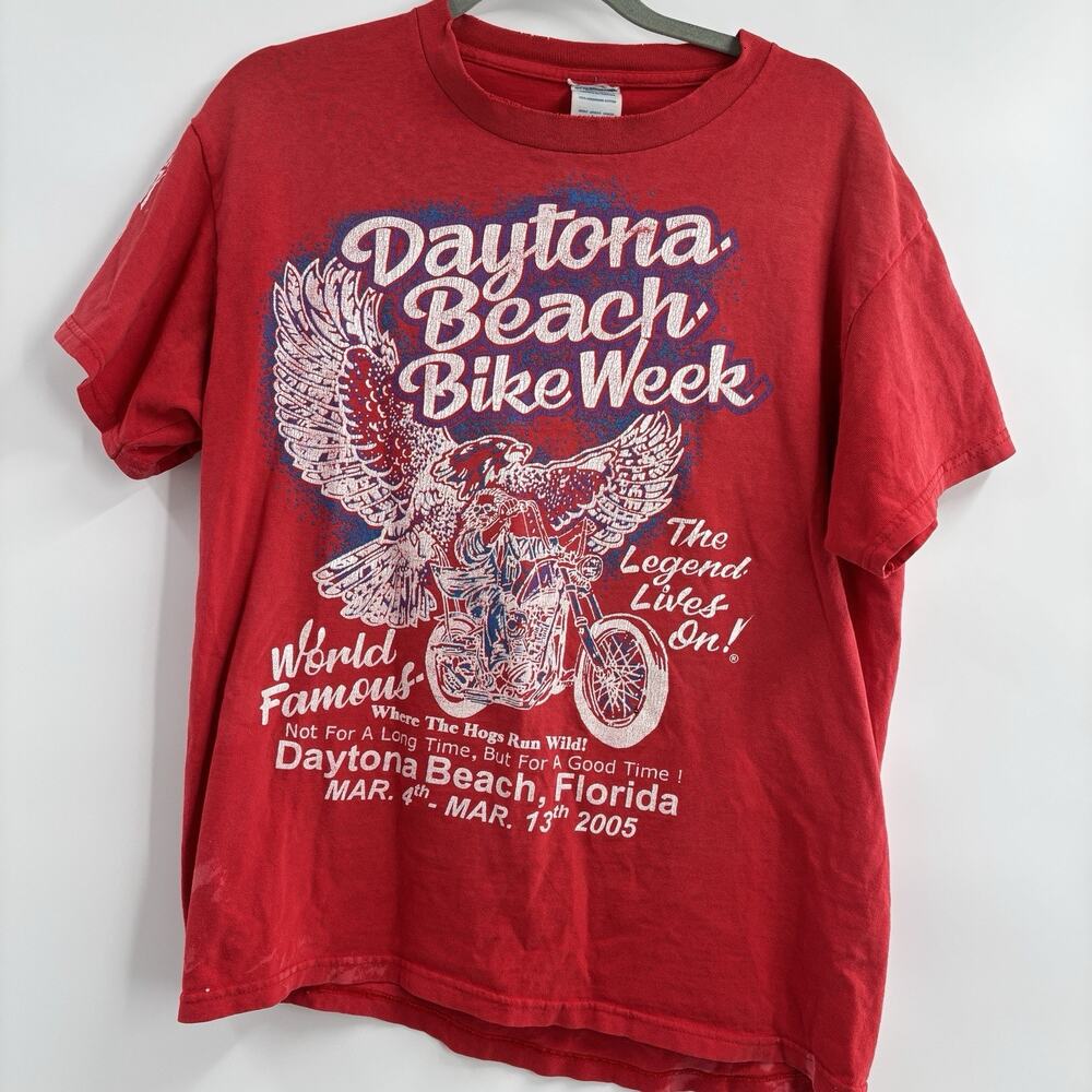 Vintage 2005 Daytona Bike Week T-Shirt Sz M Distressed Faded Red AOP
